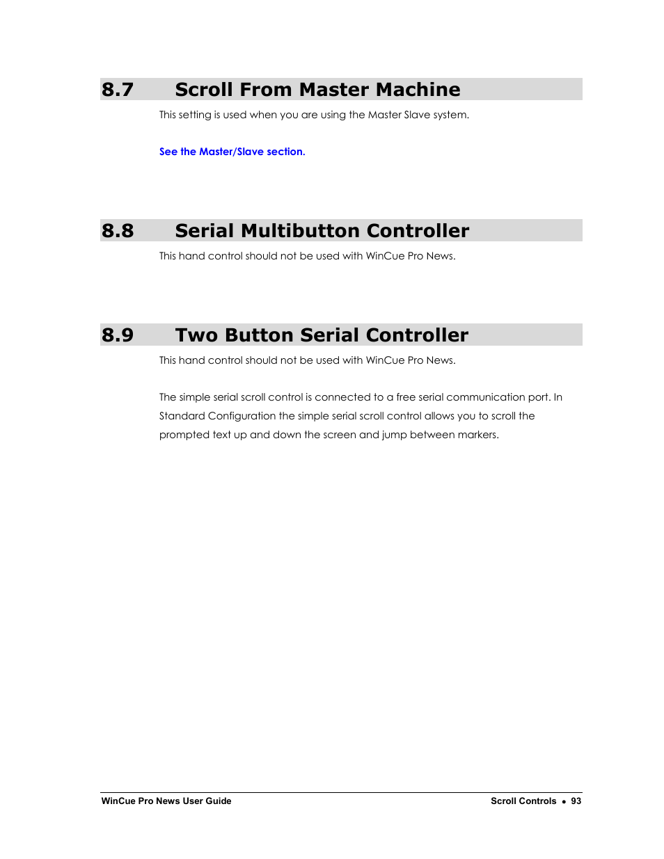 7 scroll from master machine, 8 serial multibutton controller, 9 two button serial controller | Autocue WinCue Pro News Version 1.3 User Manual | Page 93 / 168