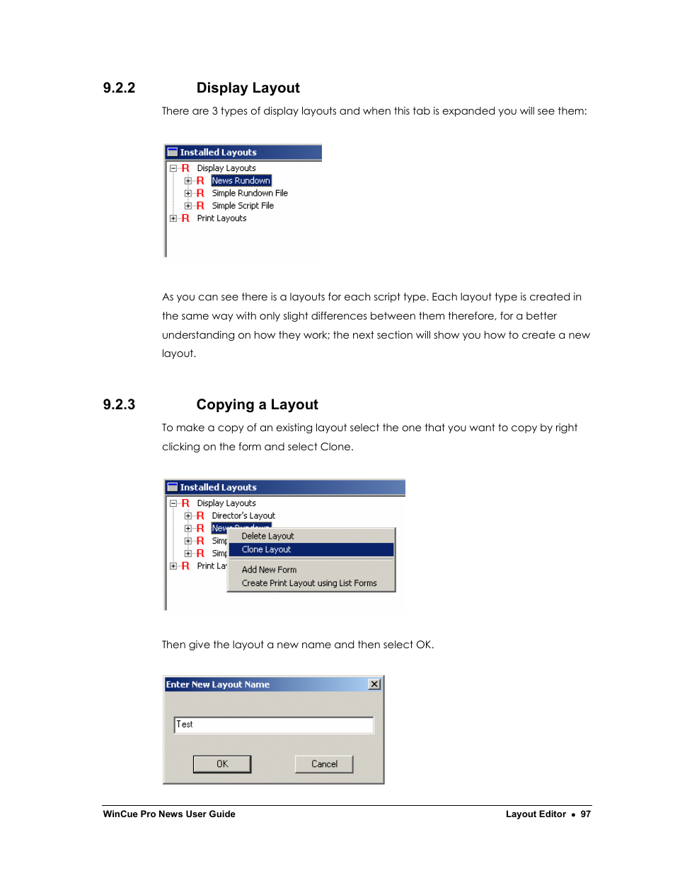 2 display layout, 3 copying a layout | Autocue WinCue Pro News Version 1.3 User Manual | Page 97 / 168