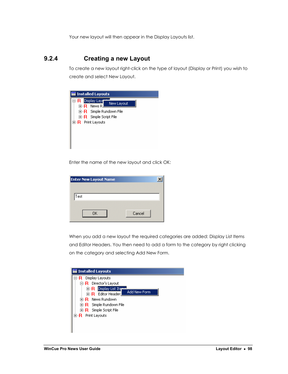 4 creating a new layout | Autocue WinCue Pro News Version 1.3 User Manual | Page 98 / 168