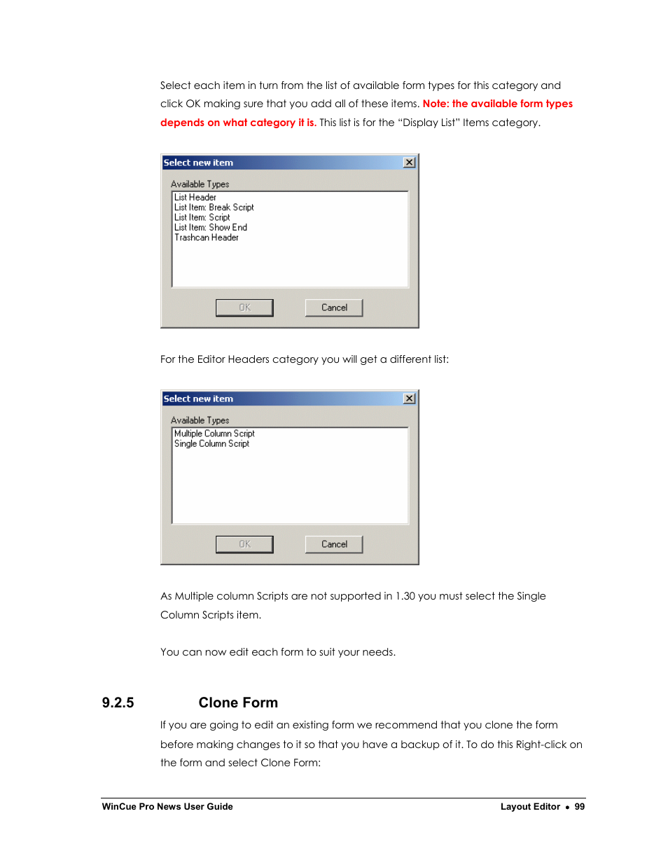 5 clone form | Autocue WinCue Pro News Version 1.3 User Manual | Page 99 / 168