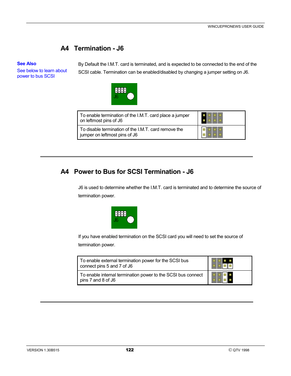 A4 termination - j6, A4 power to bus for scsi termination - j6 | Autocue WinCue Pro News User Manual | Page 122 / 135
