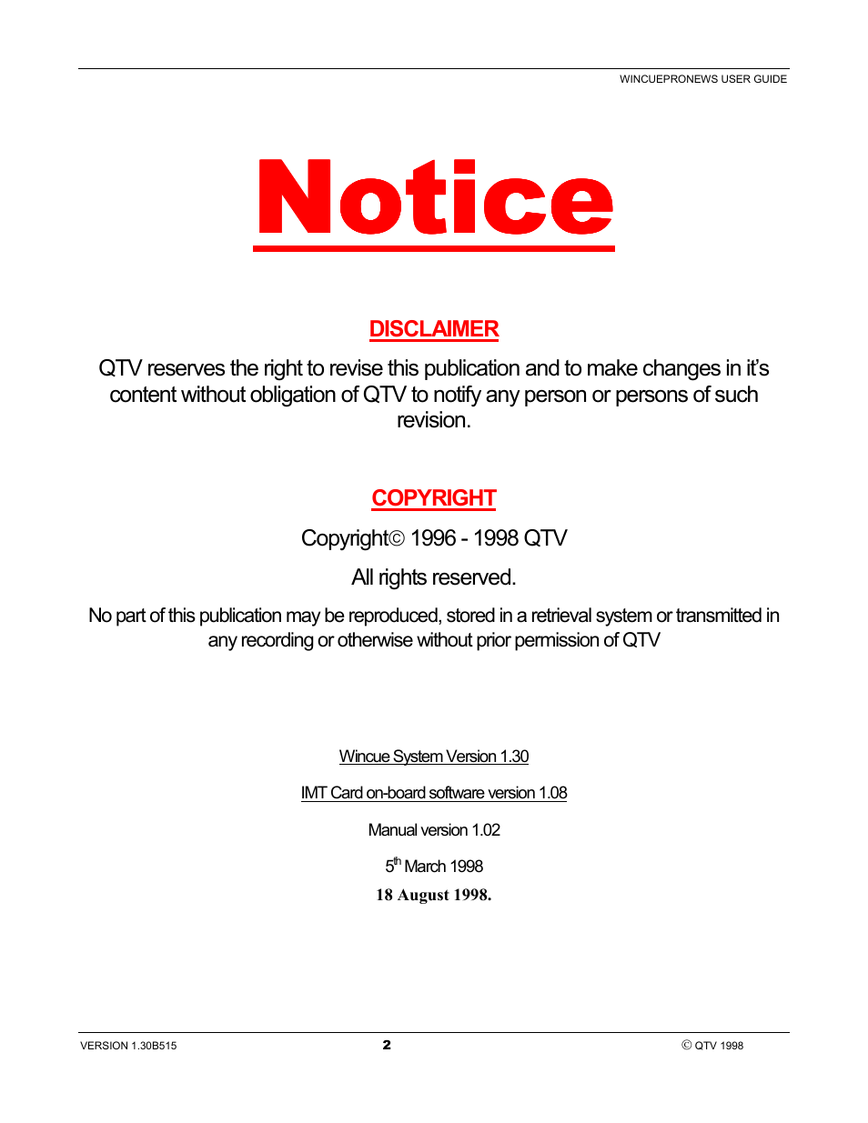 Notice | Autocue WinCue Pro News User Manual | Page 2 / 135