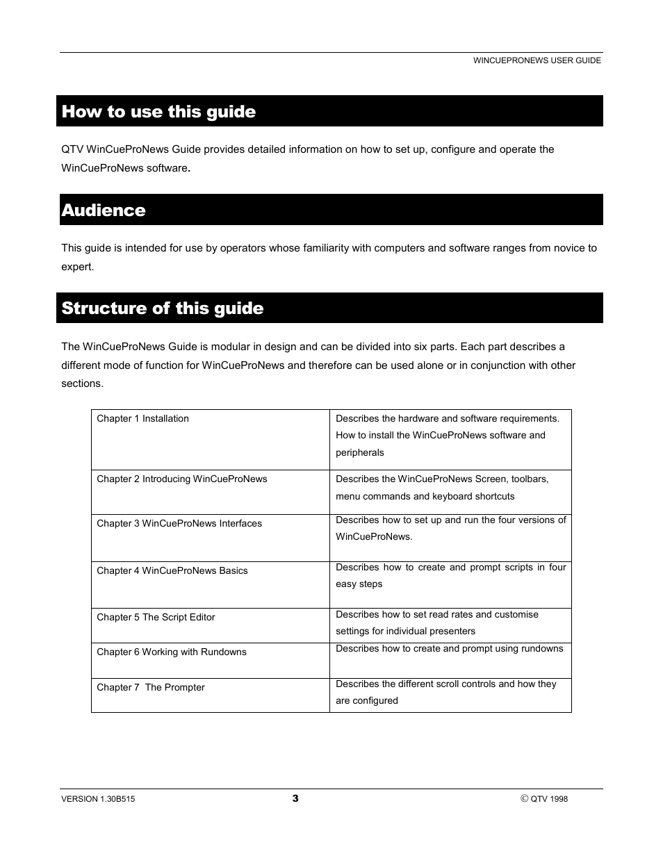 How to use this guide, Audience, Structure of this guide | Autocue WinCue Pro News User Manual | Page 3 / 135