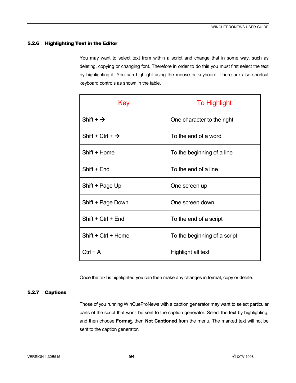 Key to highlight | Autocue WinCue Pro News User Manual | Page 94 / 135