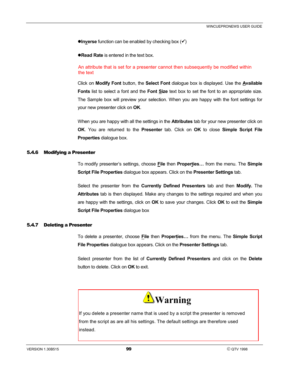 Warning | Autocue WinCue Pro News User Manual | Page 99 / 135