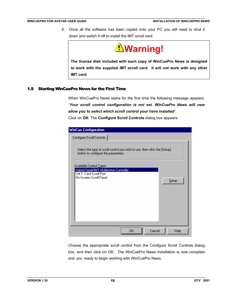 Warning | Autocue US 10-11-01 WinCuePro News AvStar Interface User Manual | Page 13 / 121