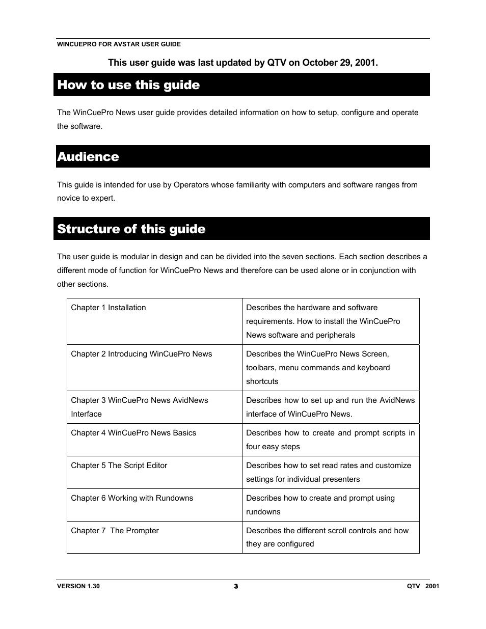 How to use this guide, Audience, Structure of this guide | Autocue US 10-11-01 WinCuePro News AvStar Interface User Manual | Page 3 / 121