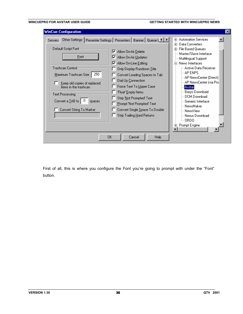 Autocue US 10-11-01 WinCuePro News AvStar Interface User Manual | Page 35 / 121