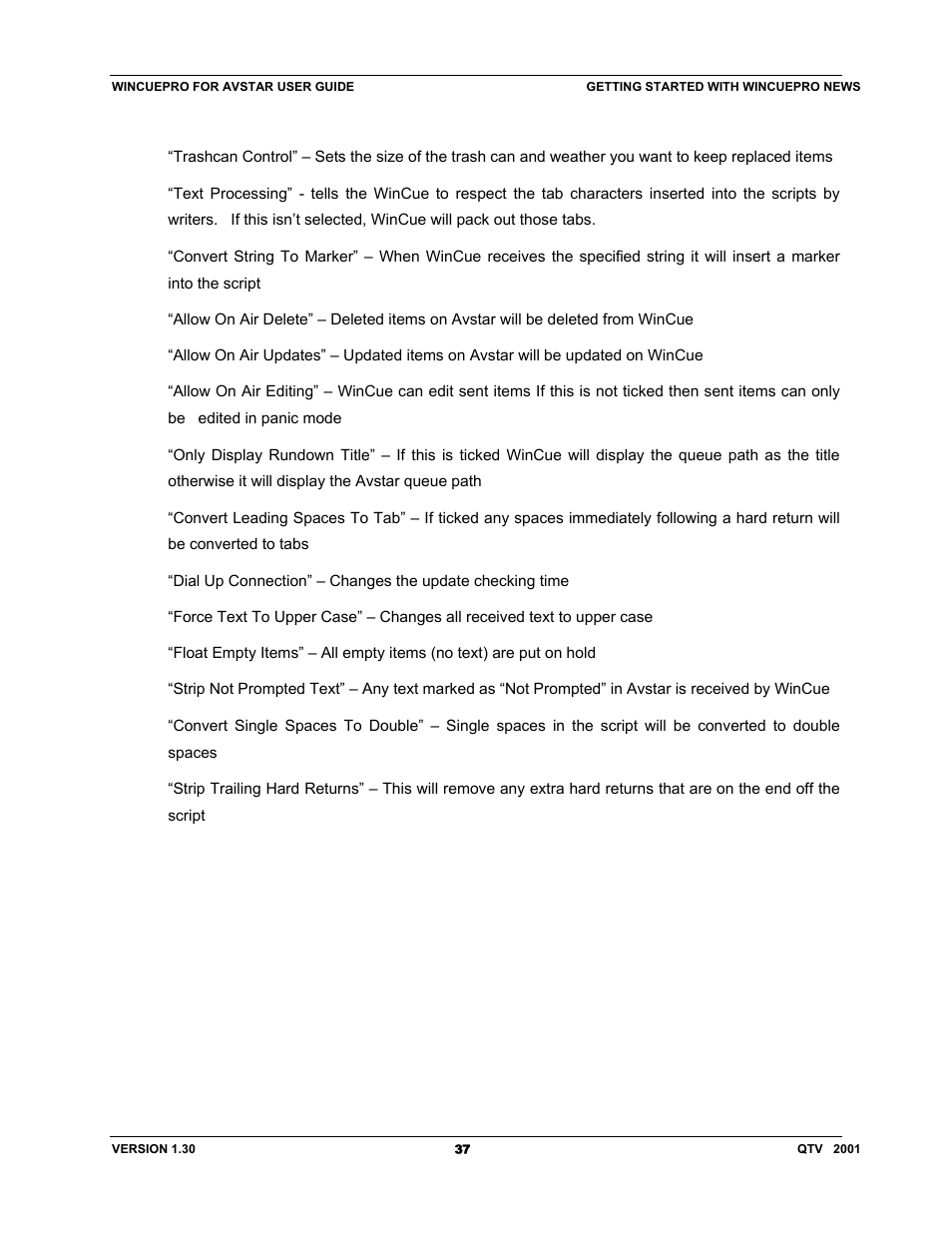 Autocue US 10-11-01 WinCuePro News AvStar Interface User Manual | Page 37 / 121