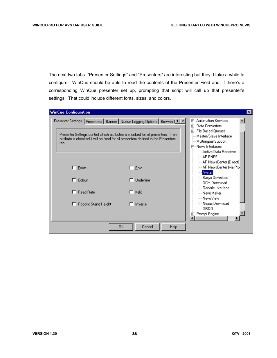 Autocue US 10-11-01 WinCuePro News AvStar Interface User Manual | Page 38 / 121