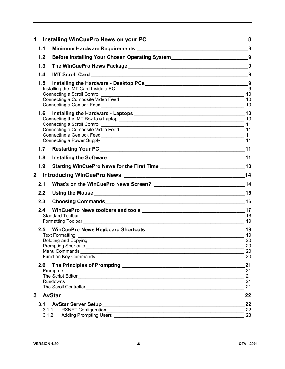 Autocue US 10-11-01 WinCuePro News AvStar Interface User Manual | Page 4 / 121