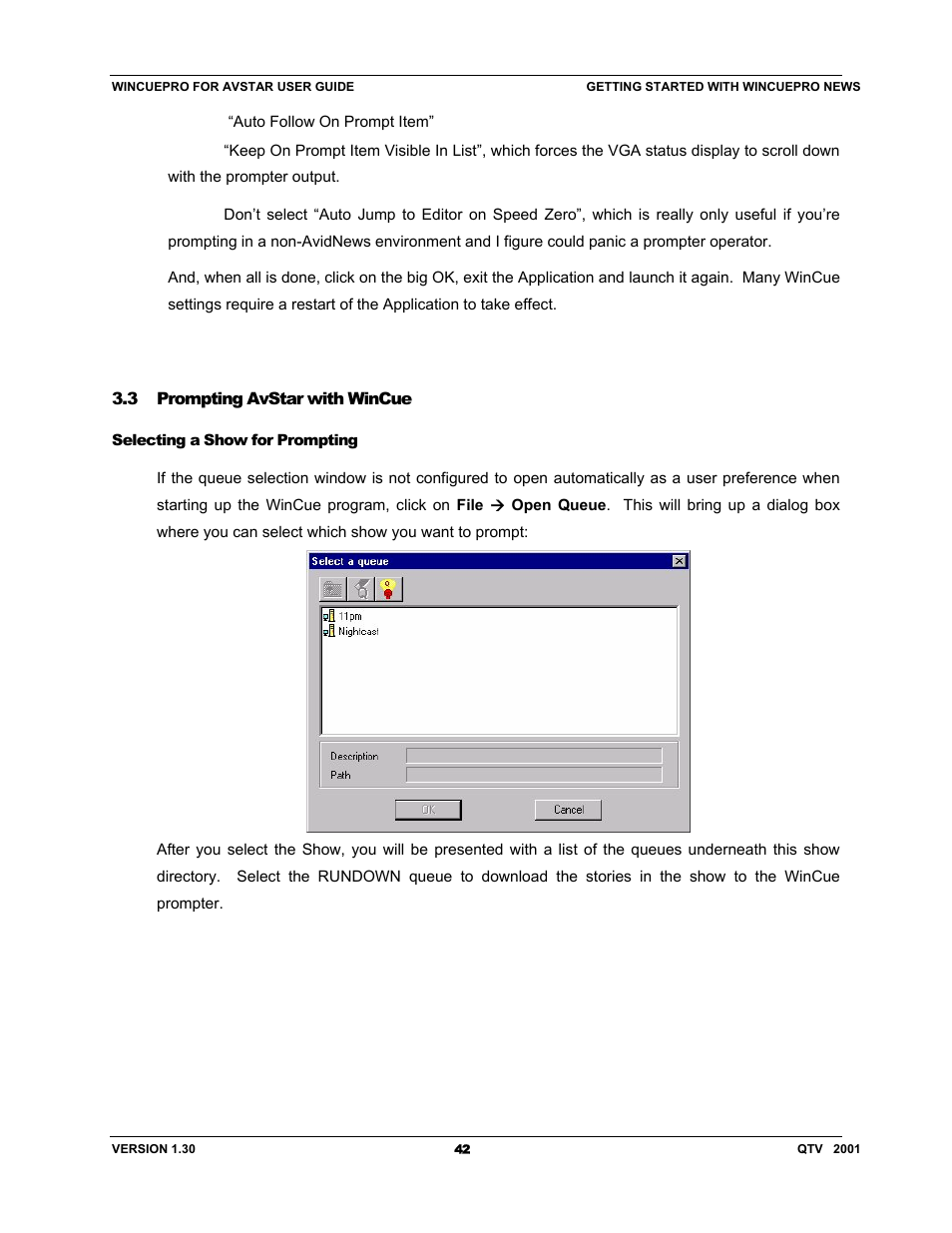 Autocue US 10-11-01 WinCuePro News AvStar Interface User Manual | Page 42 / 121