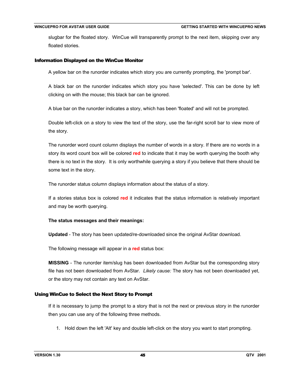 Autocue US 10-11-01 WinCuePro News AvStar Interface User Manual | Page 45 / 121