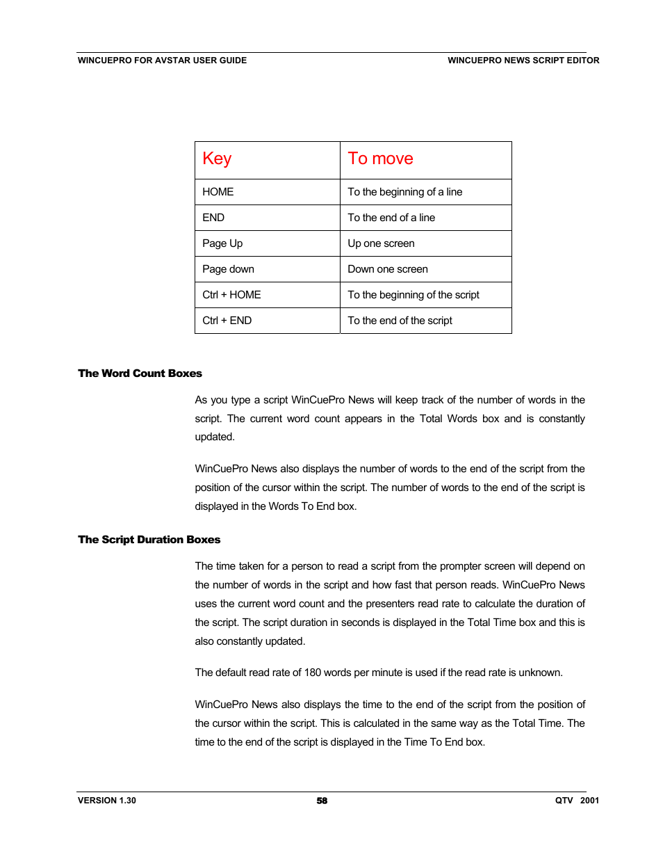 Key to move | Autocue US 10-11-01 WinCuePro News AvStar Interface User Manual | Page 58 / 121
