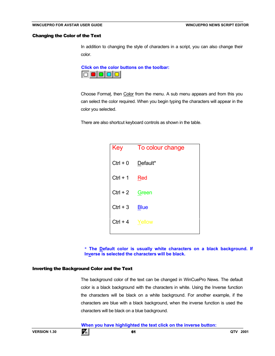 Key to colour change | Autocue US 10-11-01 WinCuePro News AvStar Interface User Manual | Page 61 / 121