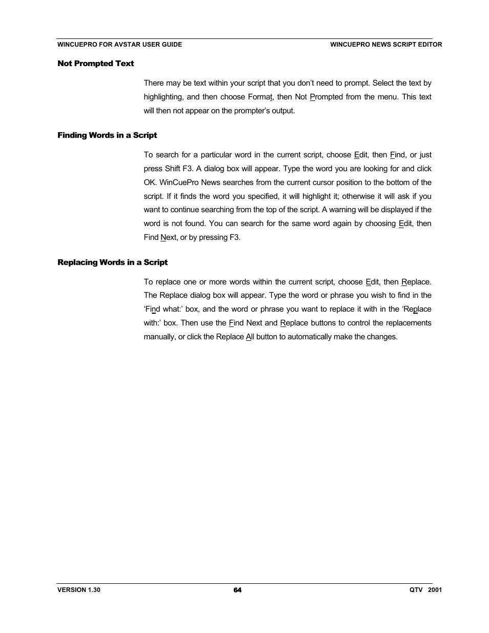 Autocue US 10-11-01 WinCuePro News AvStar Interface User Manual | Page 64 / 121