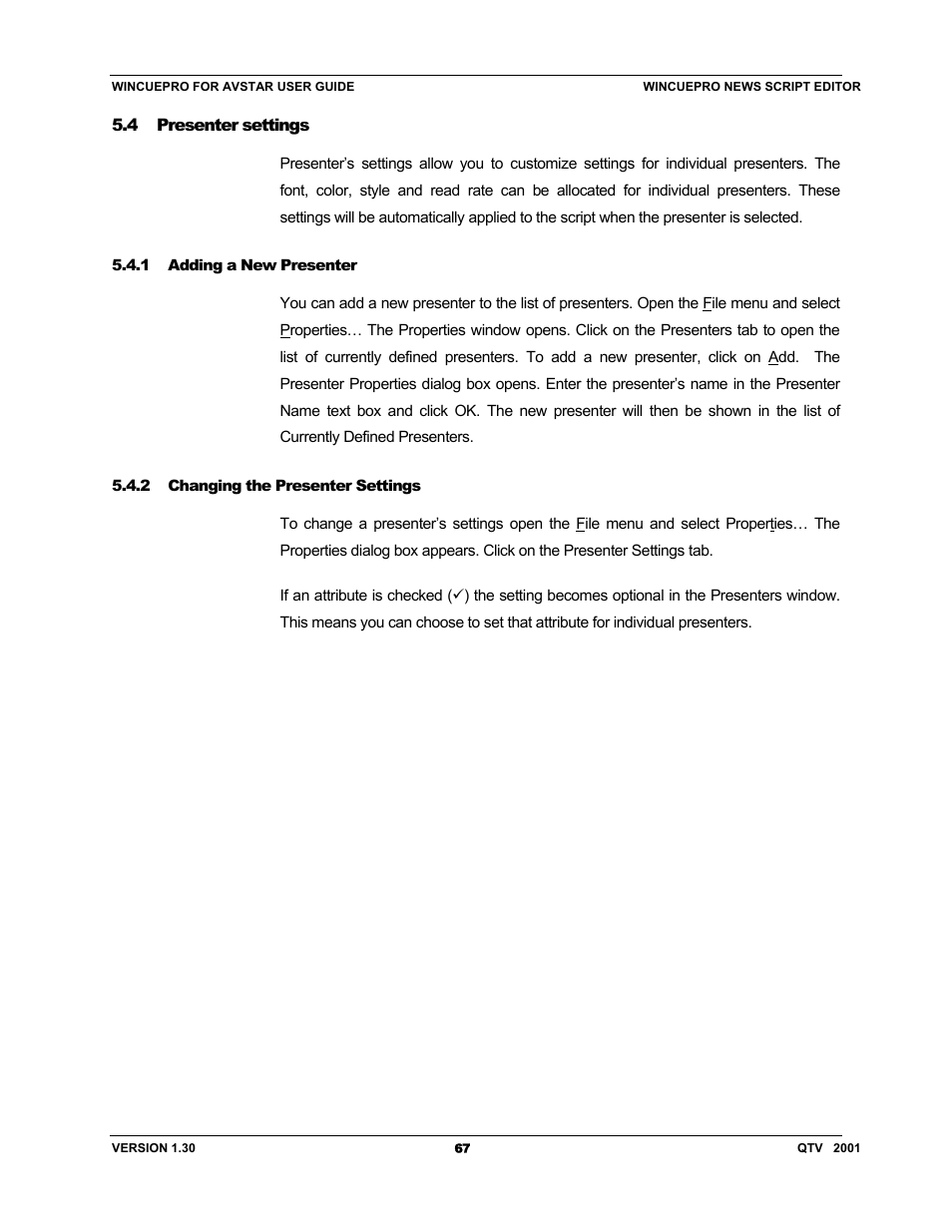 Autocue US 10-11-01 WinCuePro News AvStar Interface User Manual | Page 67 / 121