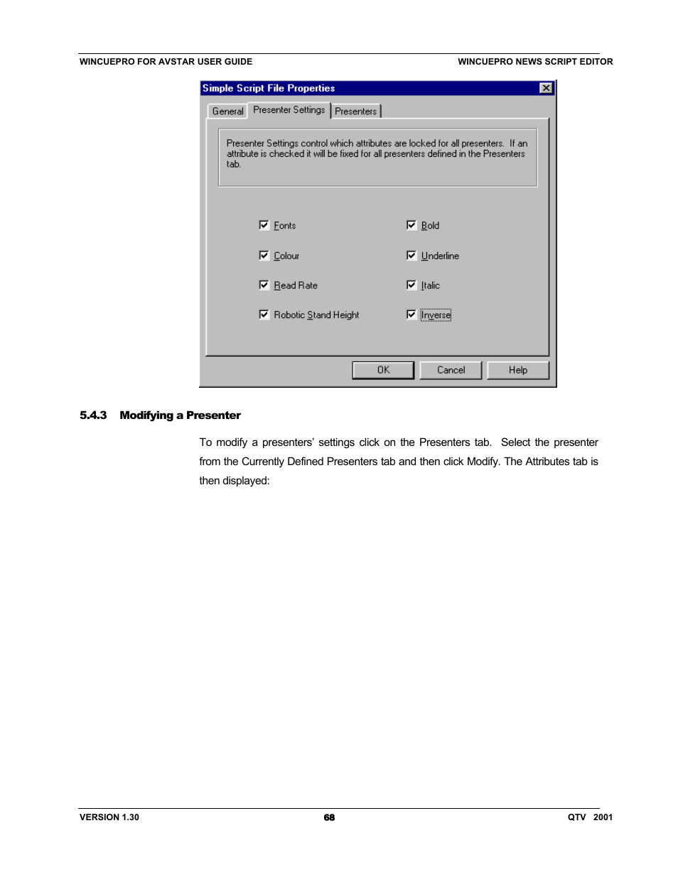 Autocue US 10-11-01 WinCuePro News AvStar Interface User Manual | Page 68 / 121