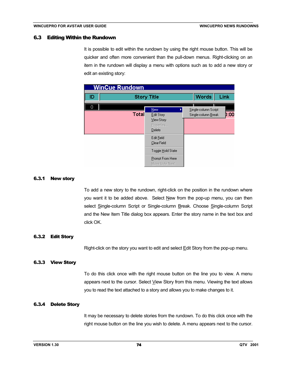 Autocue US 10-11-01 WinCuePro News AvStar Interface User Manual | Page 74 / 121