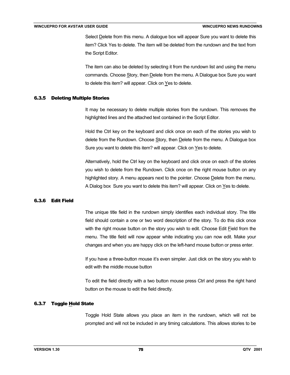 Autocue US 10-11-01 WinCuePro News AvStar Interface User Manual | Page 75 / 121