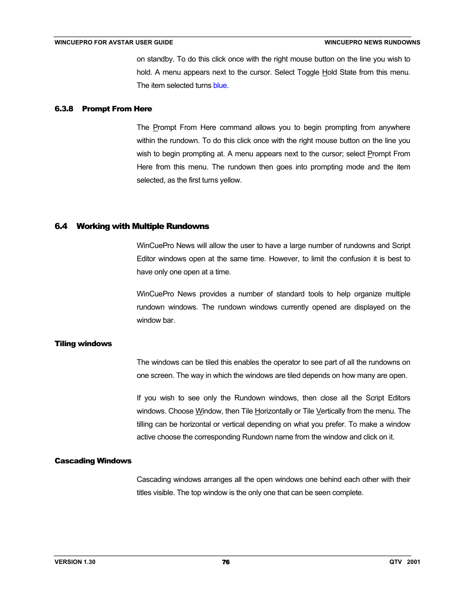 Autocue US 10-11-01 WinCuePro News AvStar Interface User Manual | Page 76 / 121