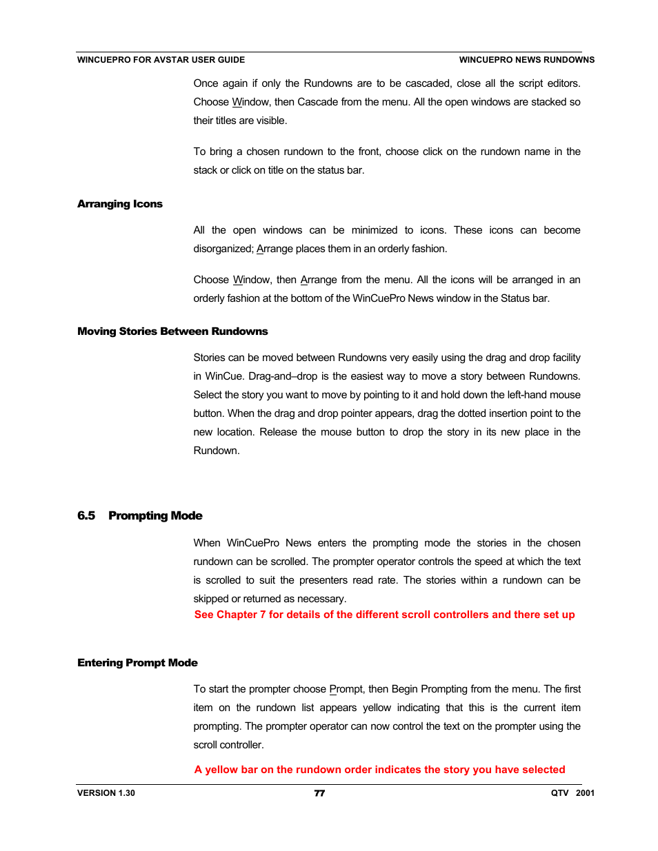 Autocue US 10-11-01 WinCuePro News AvStar Interface User Manual | Page 77 / 121