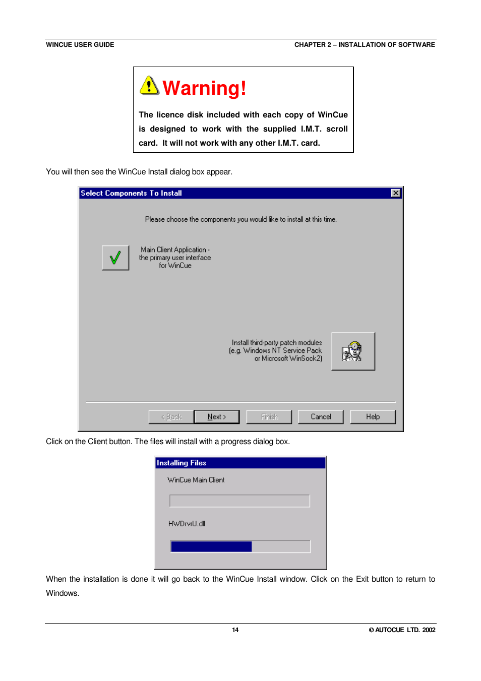 Warning | Autocue WINCUE User Manual | Page 14 / 100