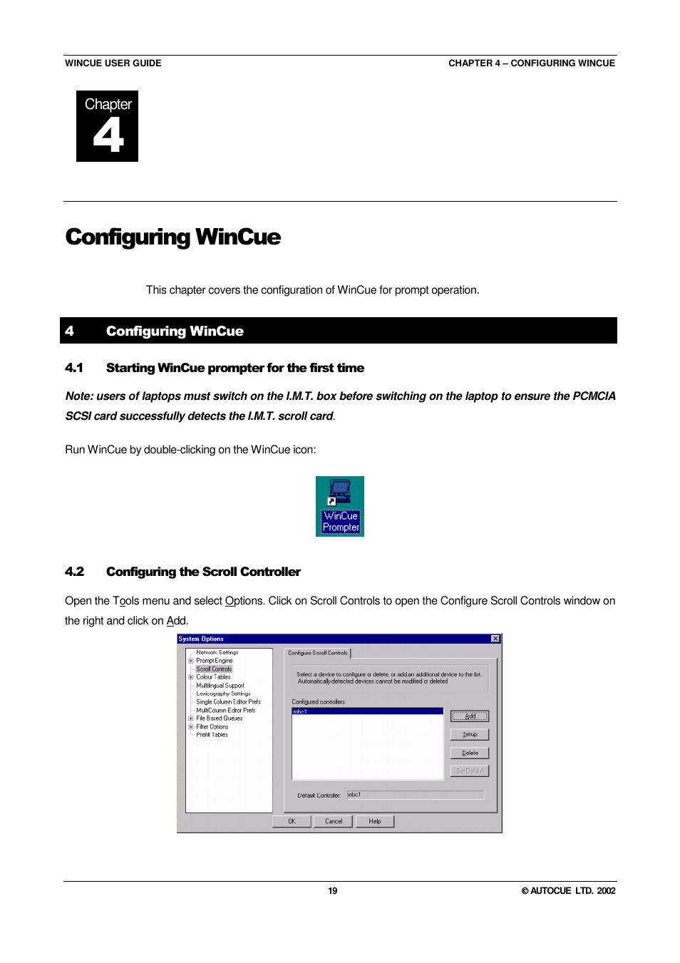 Configuring wincue | Autocue WINCUE User Manual | Page 19 / 100