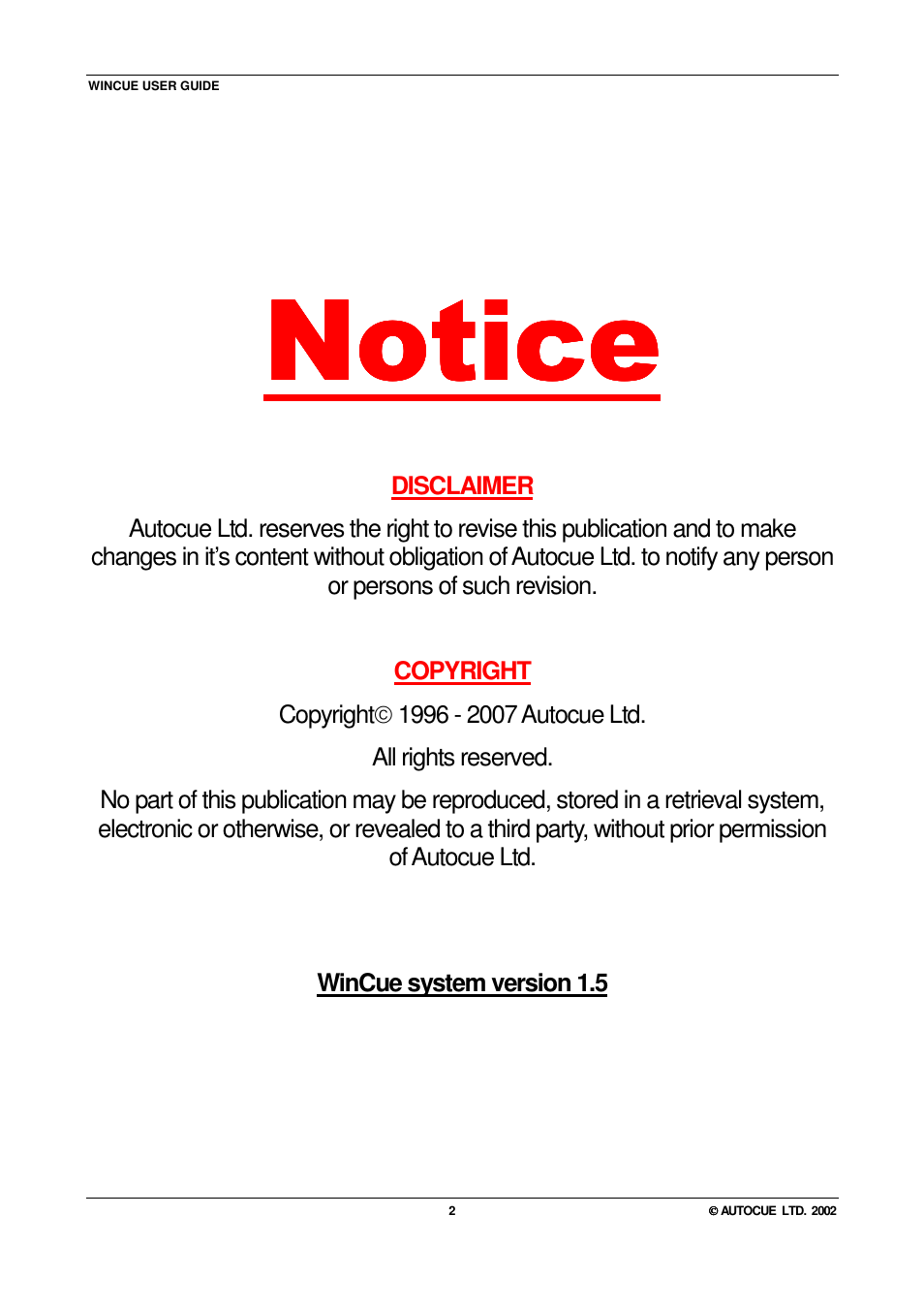 Notice | Autocue WINCUE User Manual | Page 2 / 100