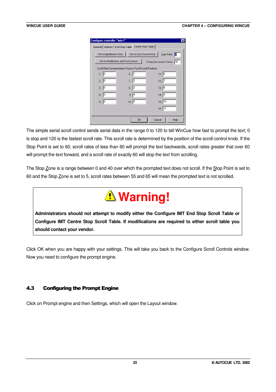 Warning | Autocue WINCUE User Manual | Page 23 / 100