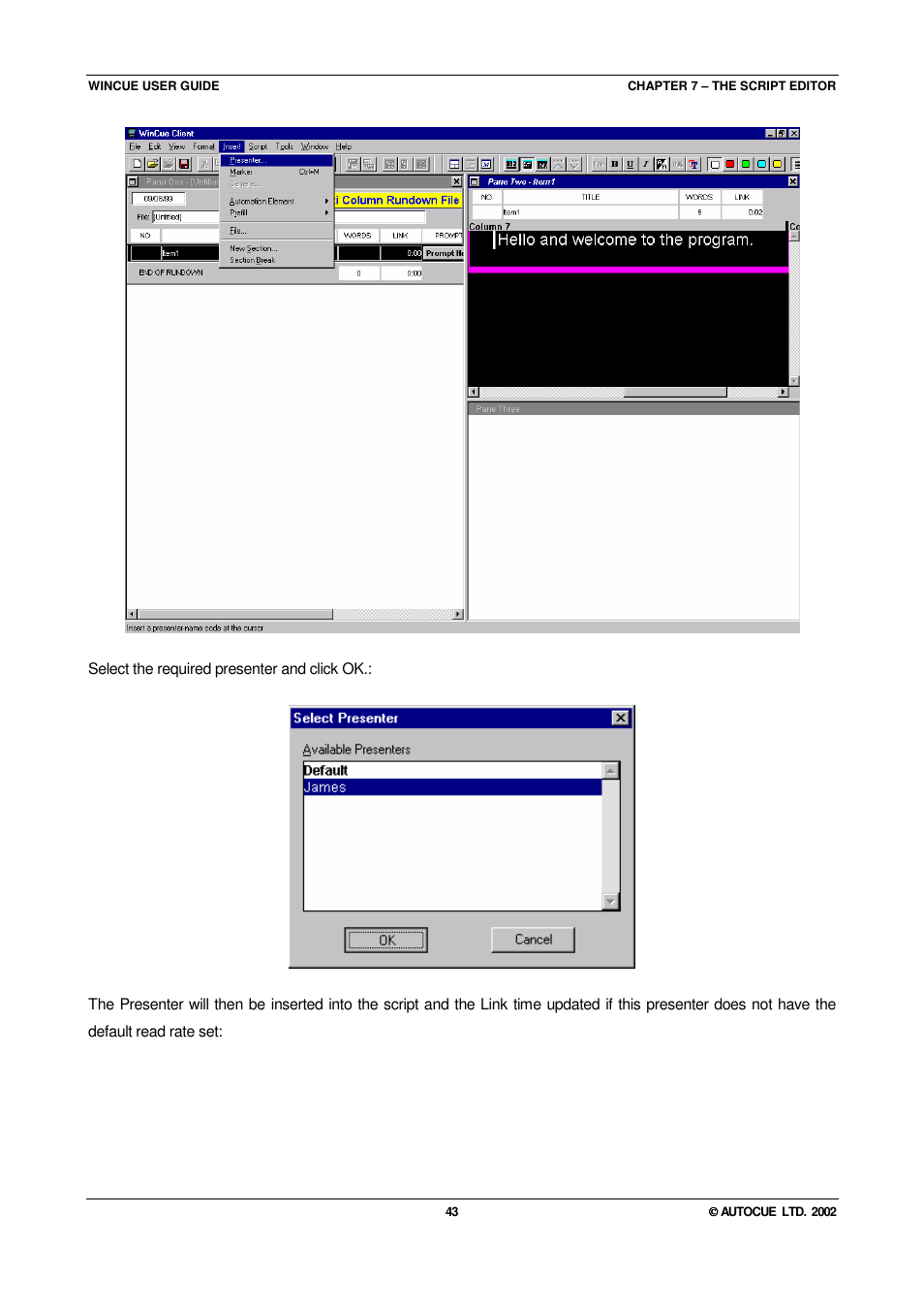 Autocue WINCUE User Manual | Page 43 / 100