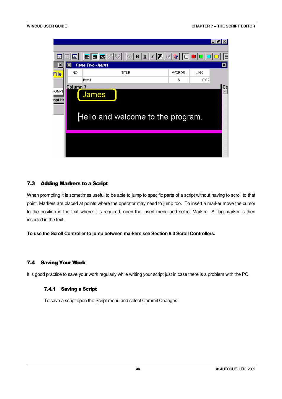 Autocue WINCUE User Manual | Page 44 / 100