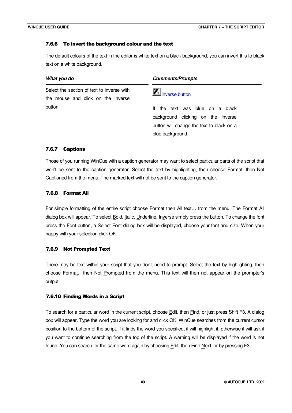 Autocue WINCUE User Manual | Page 49 / 100