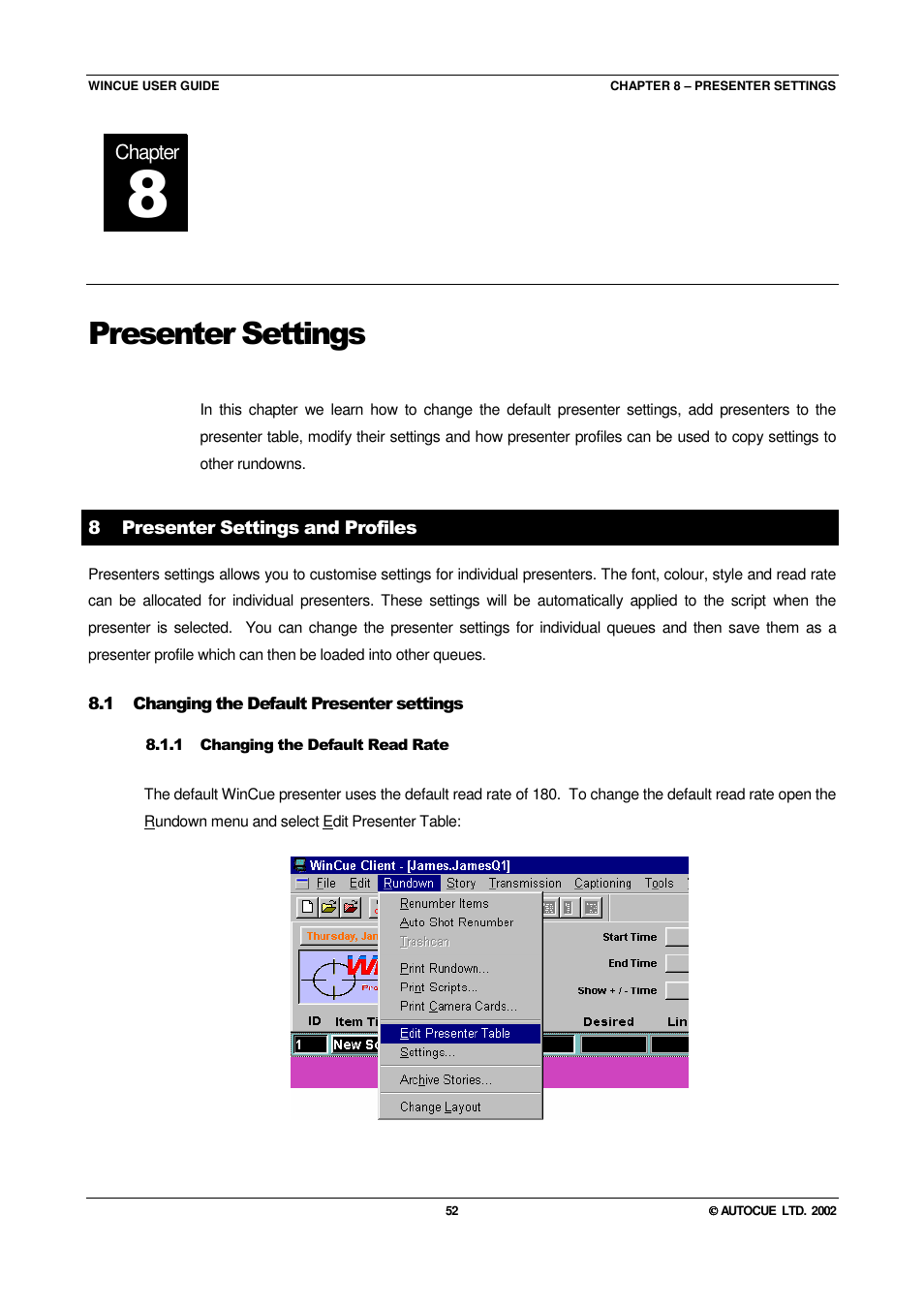 Presenter settings | Autocue WINCUE User Manual | Page 52 / 100