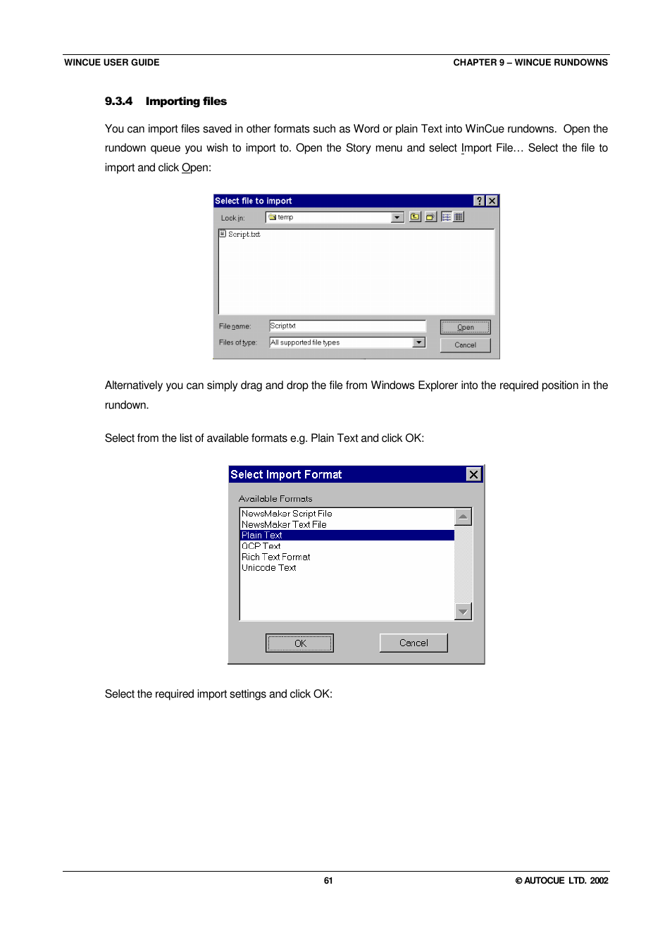 Autocue WINCUE User Manual | Page 61 / 100