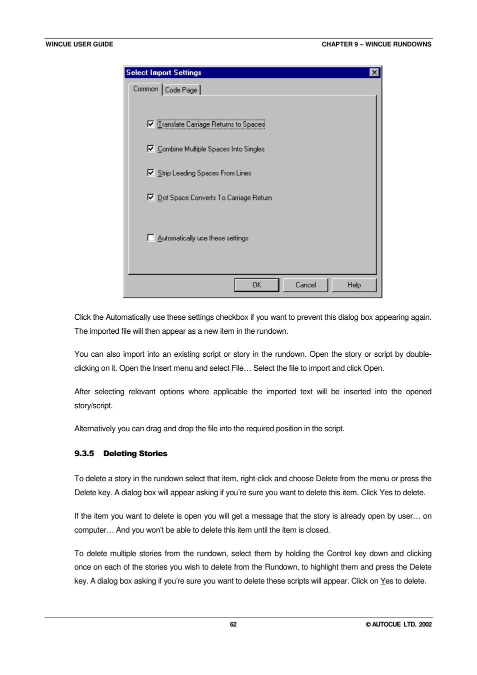 Autocue WINCUE User Manual | Page 62 / 100