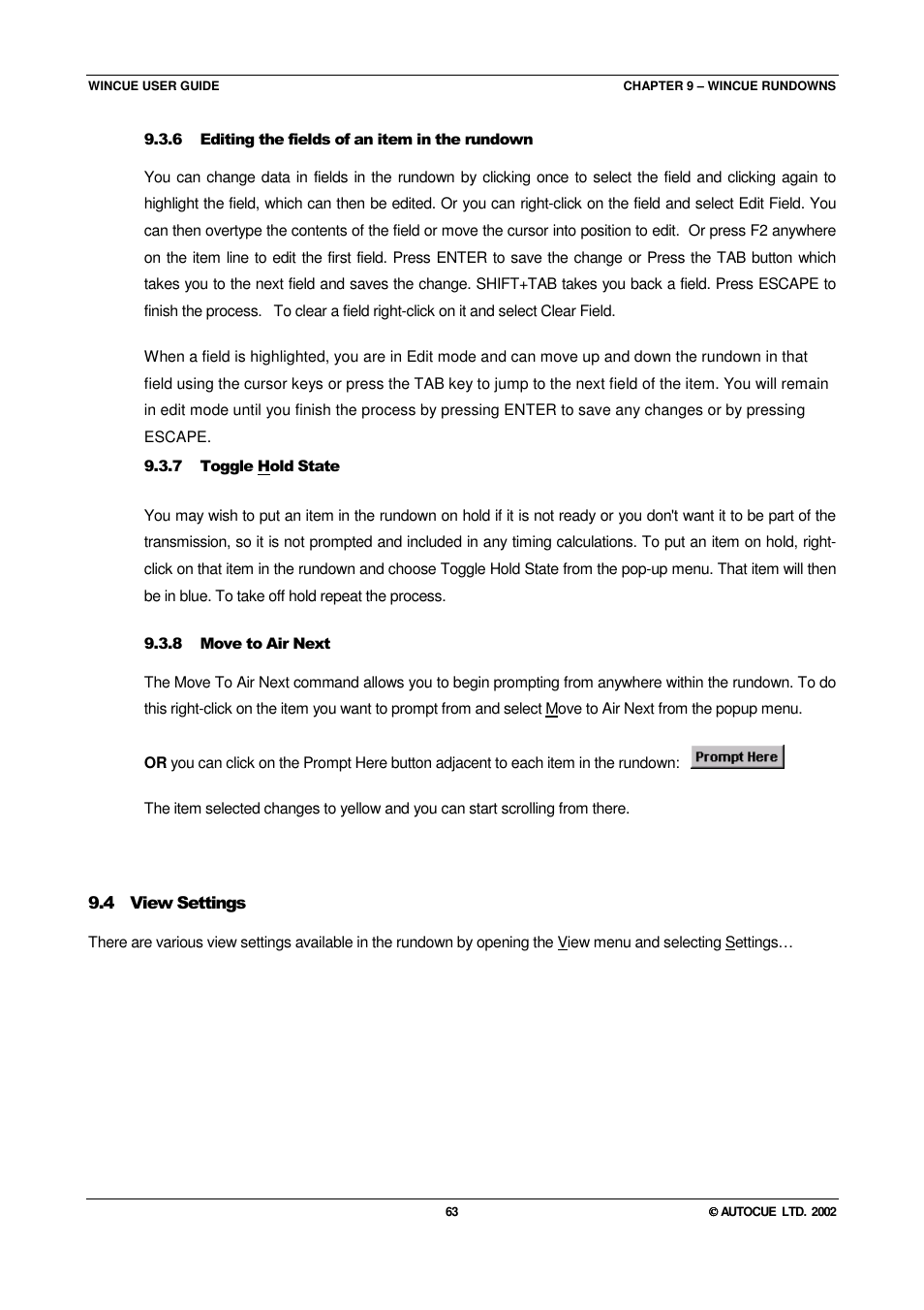 Autocue WINCUE User Manual | Page 63 / 100