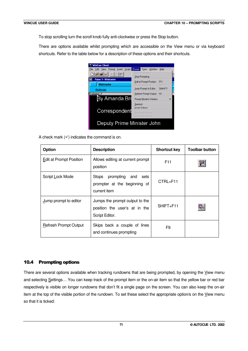 Autocue WINCUE User Manual | Page 71 / 100
