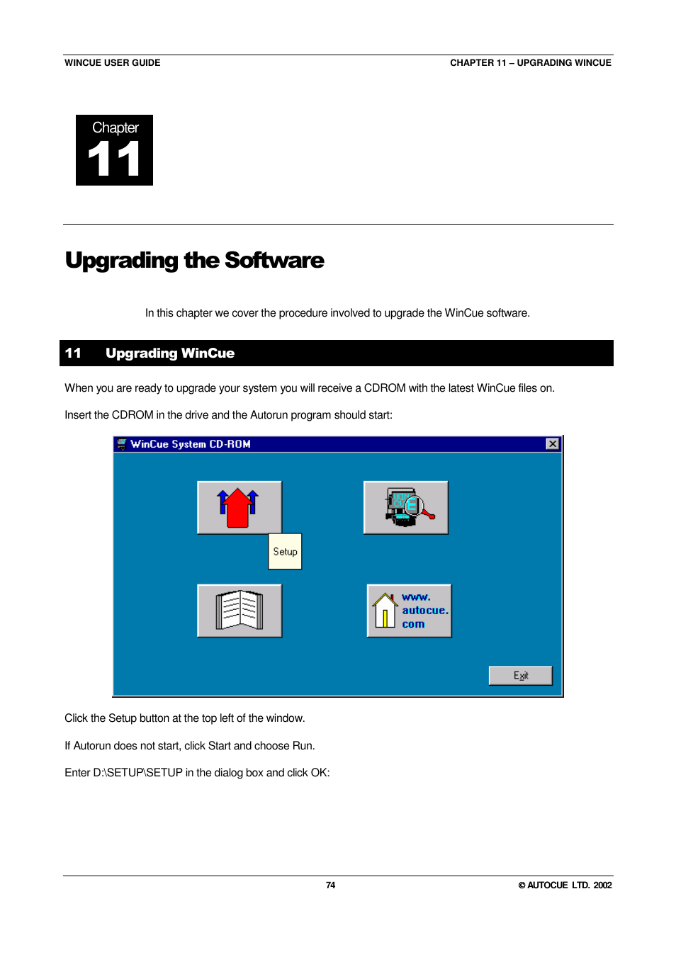 Upgrading the software | Autocue WINCUE User Manual | Page 74 / 100