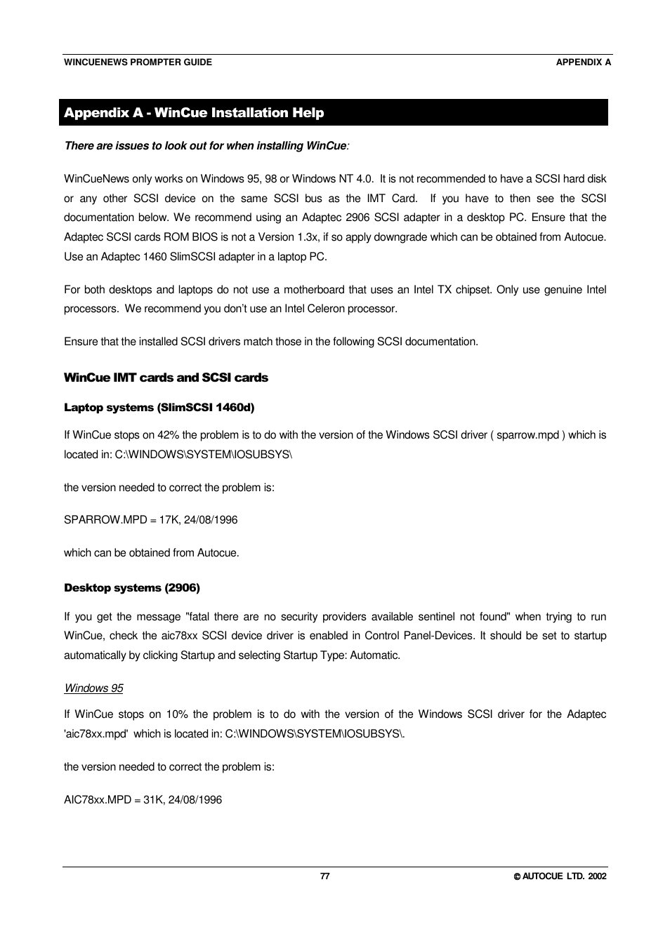 Appendix a - wincue installation help | Autocue WINCUE User Manual | Page 77 / 100