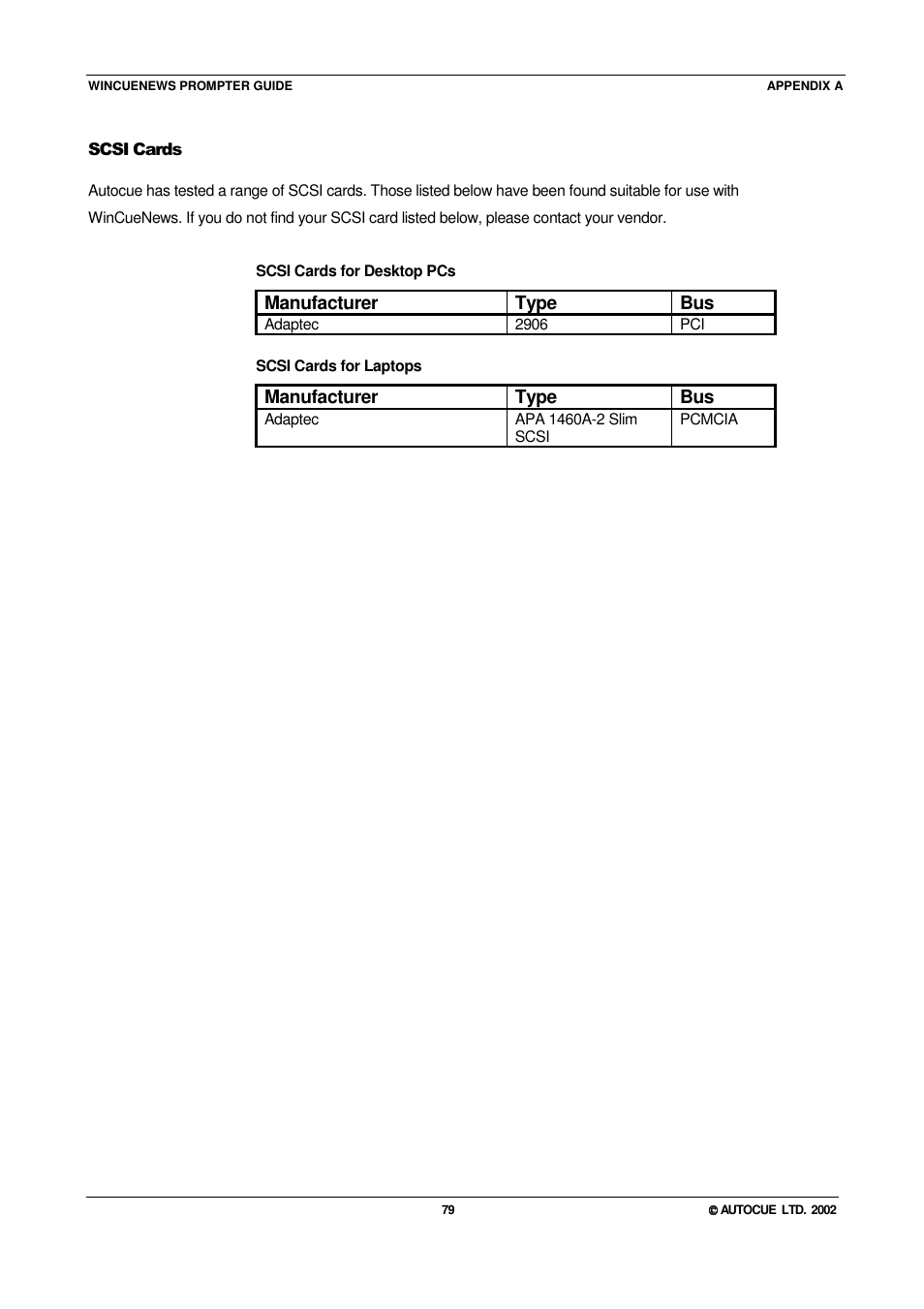 Manufacturer type bus | Autocue WINCUE User Manual | Page 79 / 100
