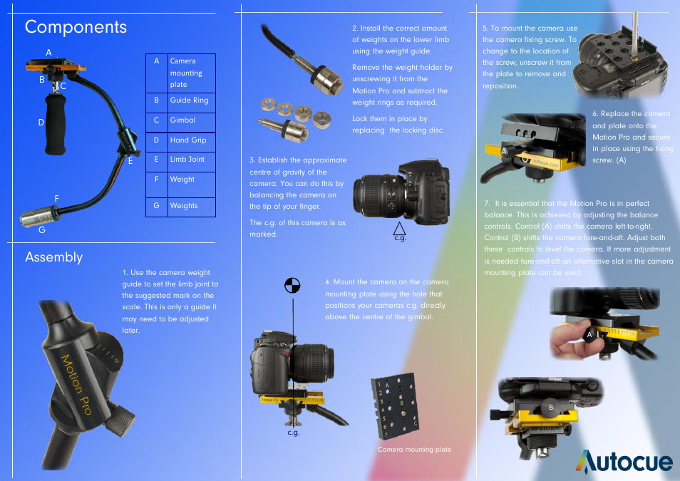 Components, Assembly | Autocue Motion Pro User Manual | Page 2 / 2