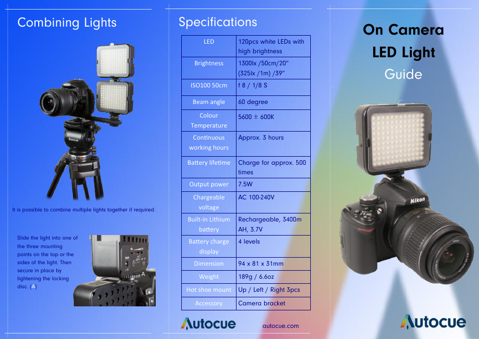 Autocue On Camera LED Light User Manual | 2 pages