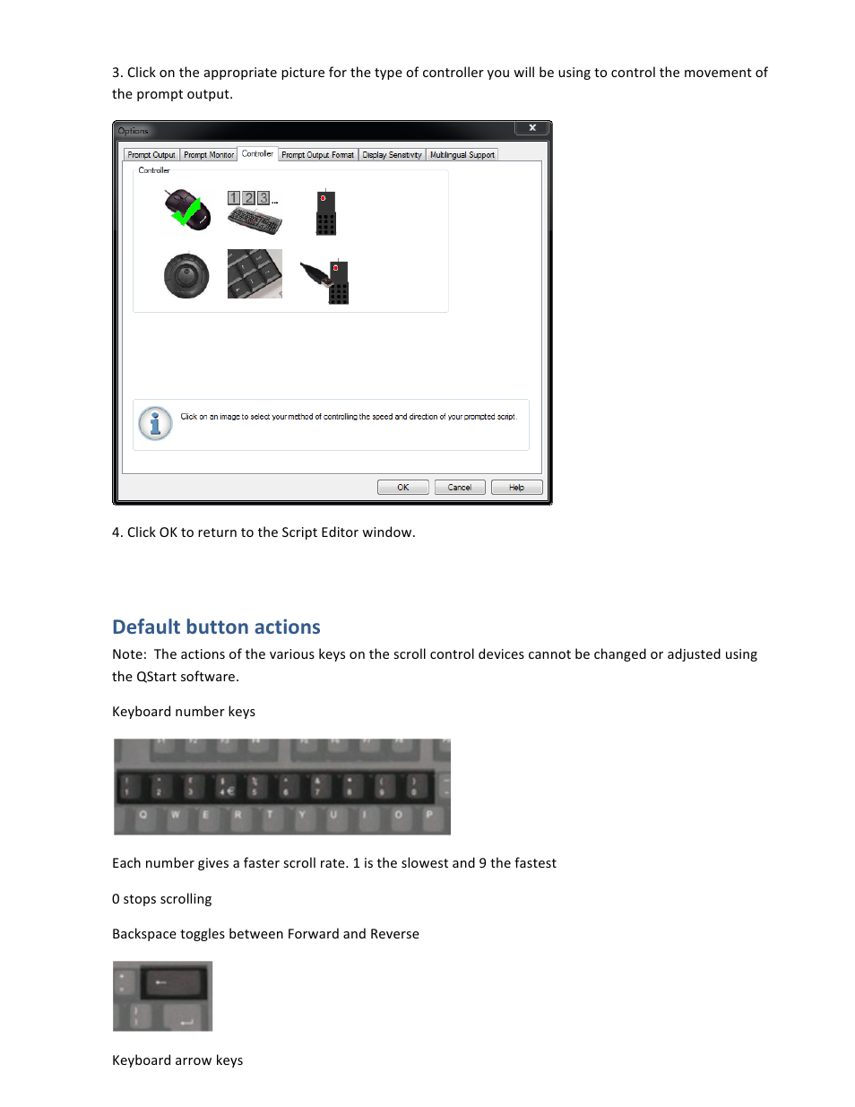 Default button actions | Autocue QStart Teleprompting User Manual | Page 24 / 32