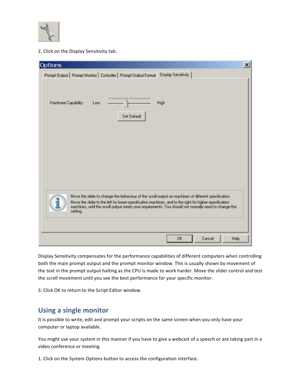 Using a single monitor | Autocue QStart Teleprompting User Manual | Page 27 / 32