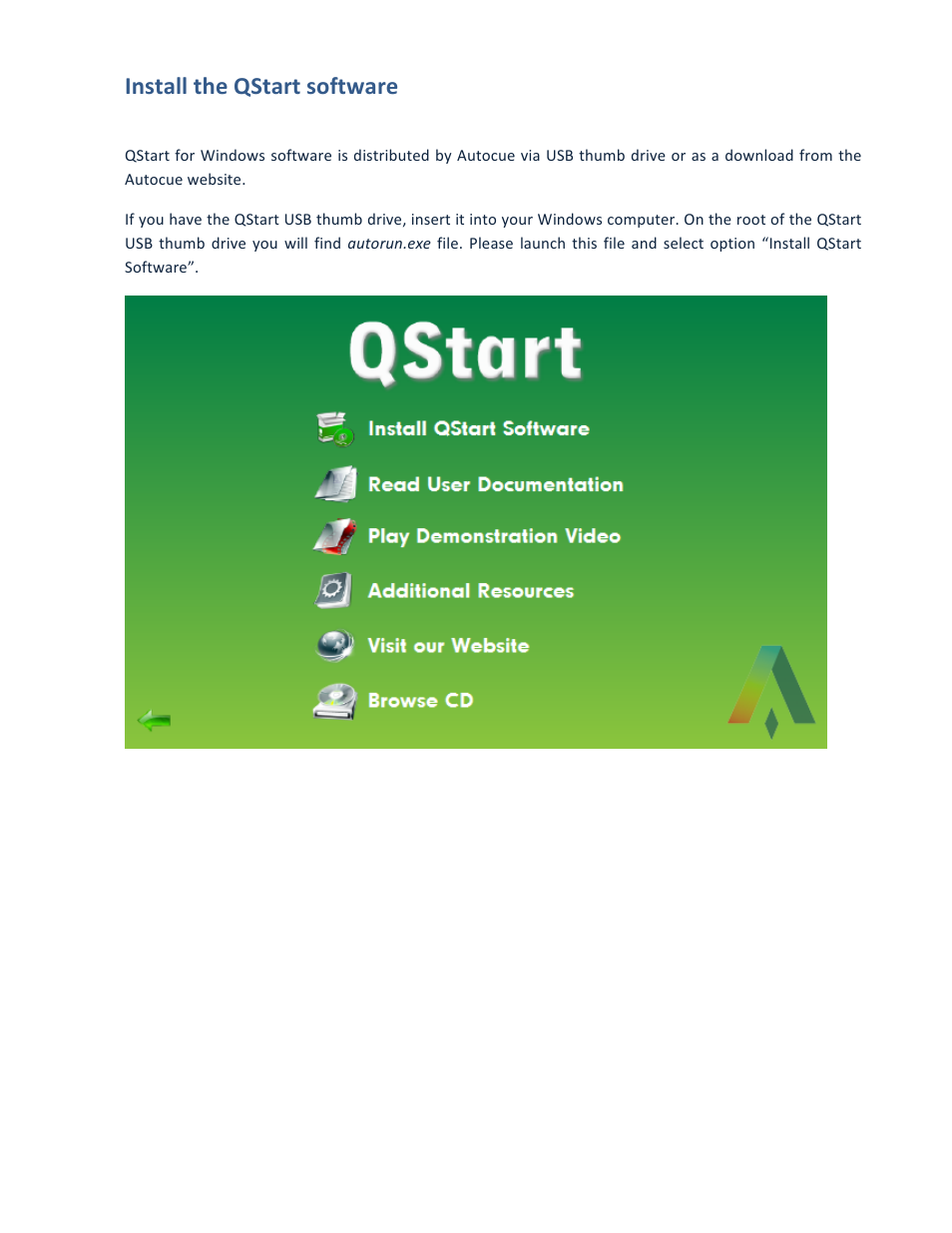 Install the qstart software | Autocue QStart Teleprompting User Manual | Page 3 / 32