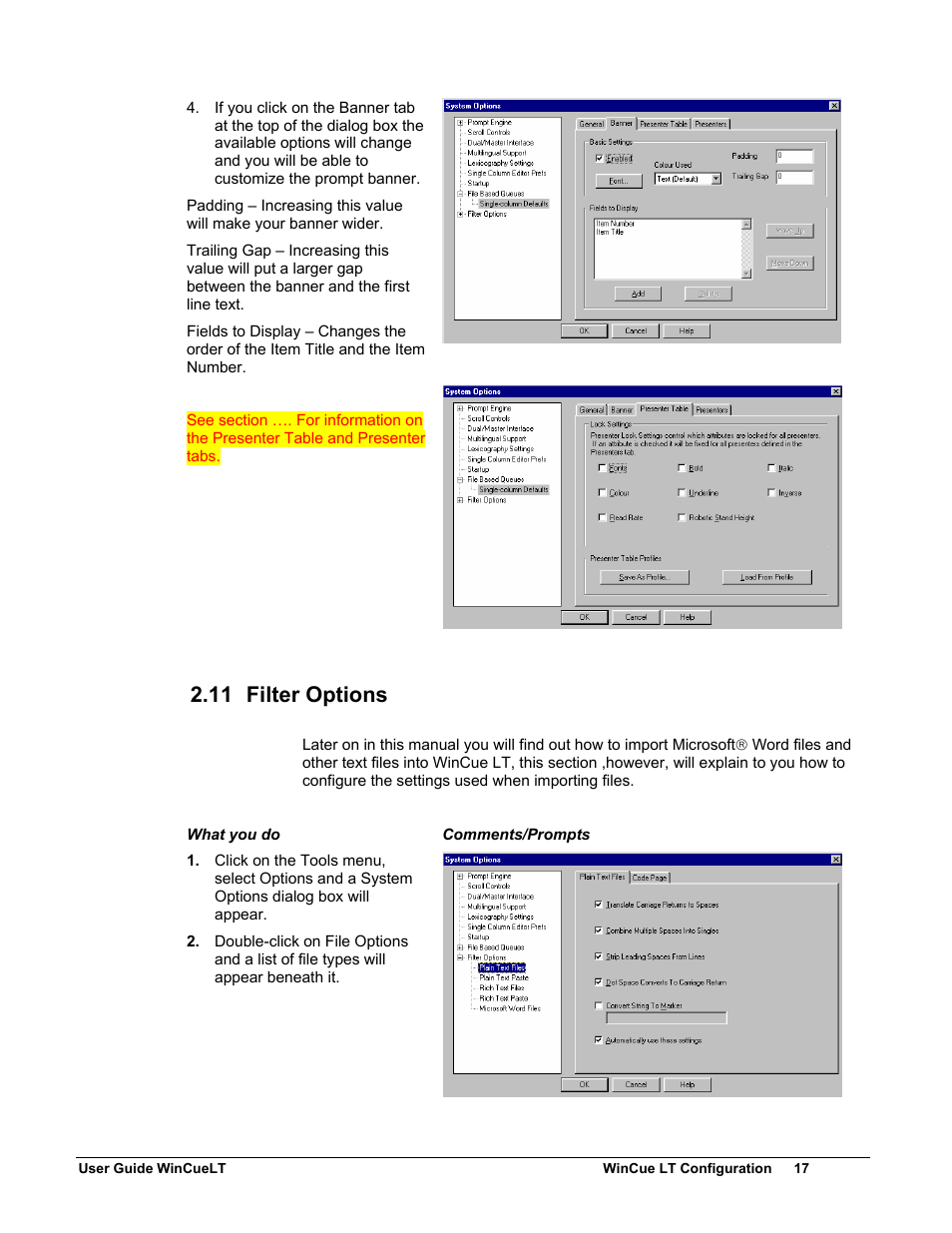 11 filter options | Autocue WinCueLT User Manual | Page 24 / 82
