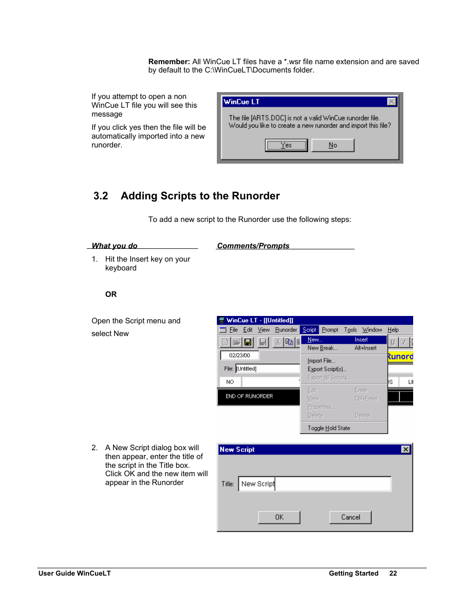 2 adding scripts to the runorder | Autocue WinCueLT User Manual | Page 29 / 82