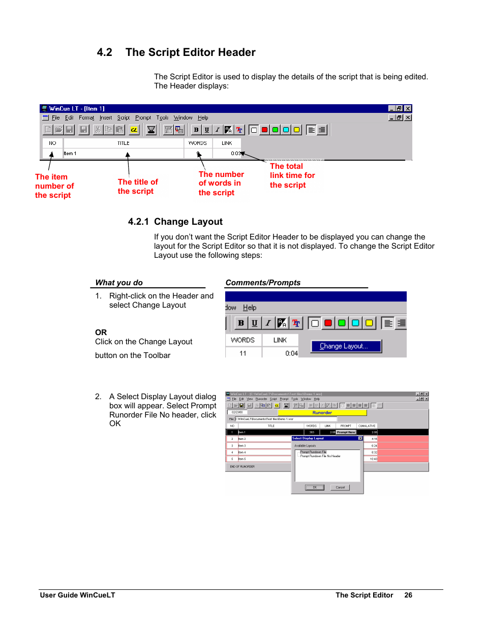 2 the script editor header | Autocue WinCueLT User Manual | Page 33 / 82