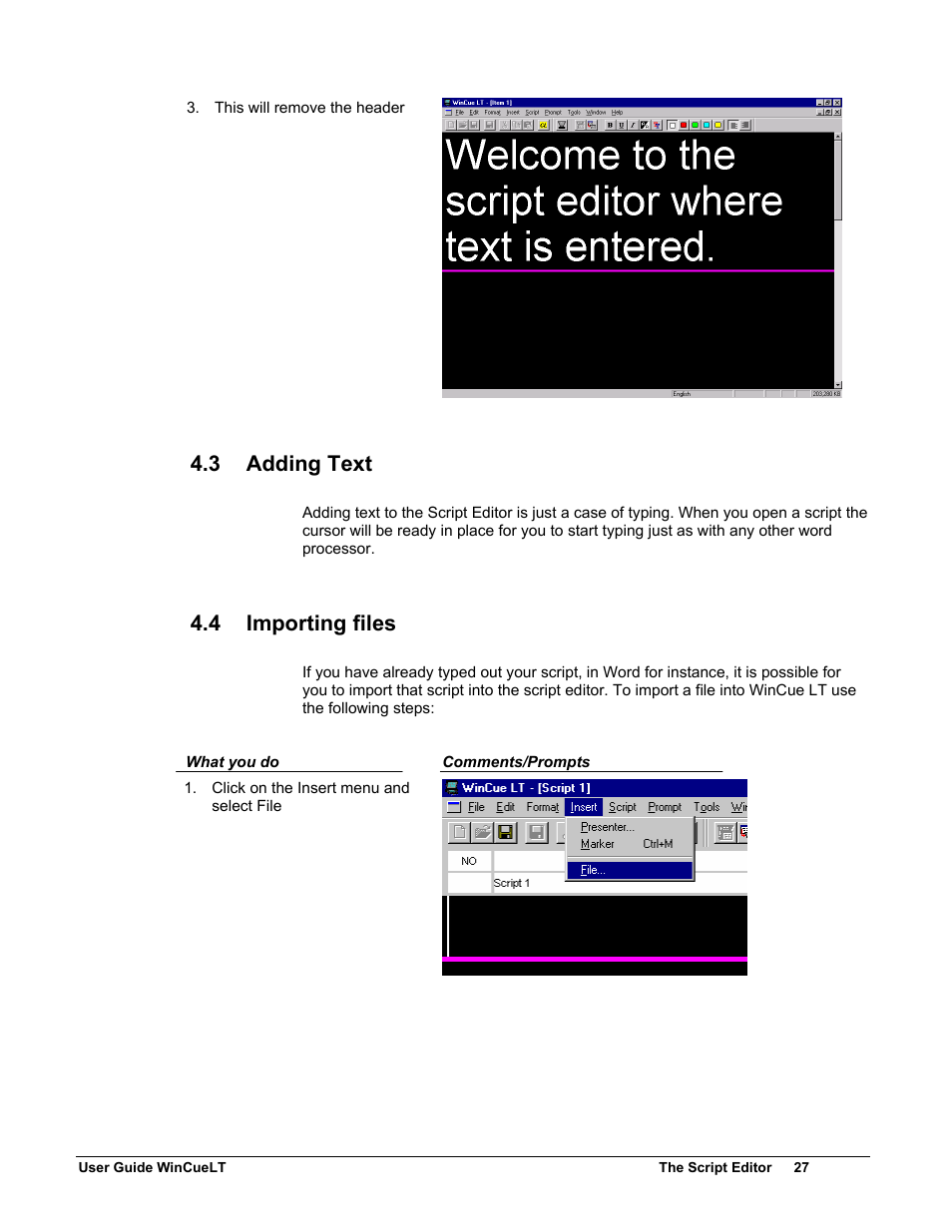 3 adding text, 4 importing files | Autocue WinCueLT User Manual | Page 34 / 82